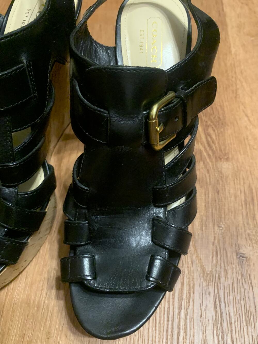 Coach Kennedy open toe cork wedge sandals